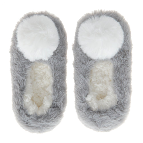 Kids Girls Pom Pom Grey Ballerina Slippers 