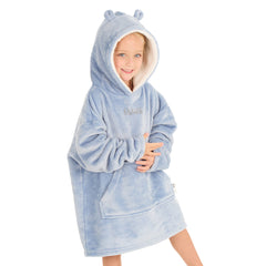 Personalised Infant Girls Bear Ears Dusky Blue Oversized Blanket Hoodie