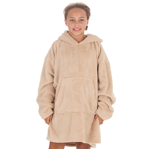 Girls Beige Toffee Plain Oversized Blanket Hoodie