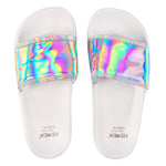 Girls Holographic White Sliders