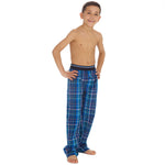 Boys Dark Blue Check Long Pyjama Bottoms