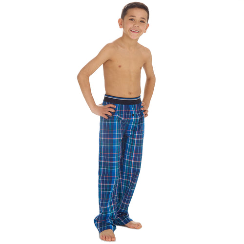 Boys Dark Blue Check Long Pyjama Bottoms