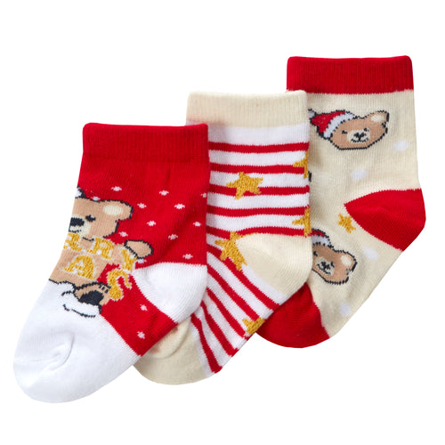 Babies Cotton Rich Christmas Design Socks 3 Pairs Teddy