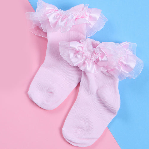 Baby Girls Tutu Ribbon Pink Socks 1 Pair