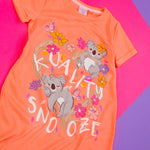 Girls Neon Coral Koala Floral Nightie