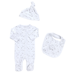 Baby Little Cutie Grey Sleepsuit Hat and Bib 3 Piece Set