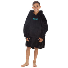 Personalised Boys Black Plain Oversized Blanket Hoodie