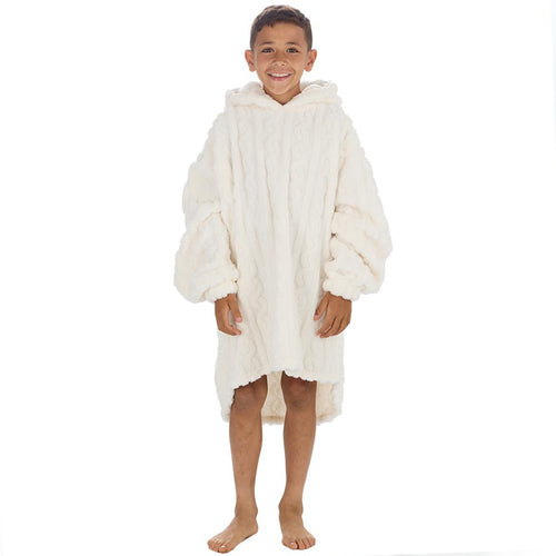 Boys Cream Cable Oversized Blanket Hoodie