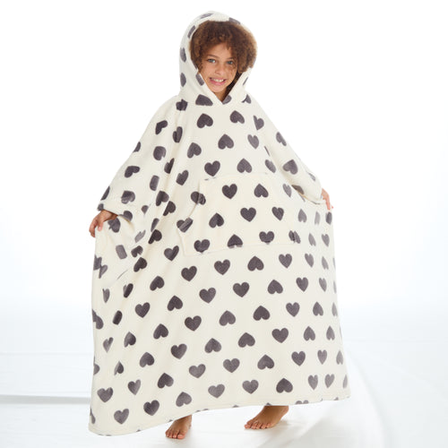 Girls Heart Print Oversized Blanket Poncho