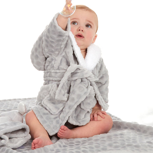 Baby Grey Embossed Robe and Blanket Set