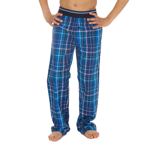 Boys Dark Blue Check Long Pyjama Bottoms