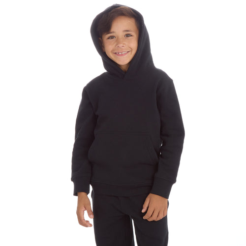 Boys Plain Cotton Rich Tracksuit Hooded Sweatshirt and Joggers Set Black