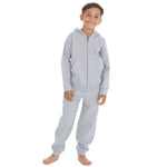 Boys Girls Plain Cotton Rich Tracksuit Zip Up Hoodie and Joggers Set Grey