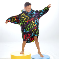 Boys Gamer Print Oversized Blanket Hoodie