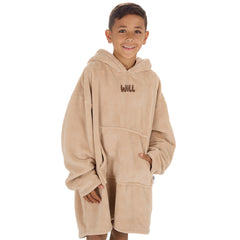 Personalised Boys Beige Plain Oversized Blanket Hoodie