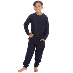 Boys Plain Cotton Rich Tracksuit Sweatshirt and Joggers Set Navy