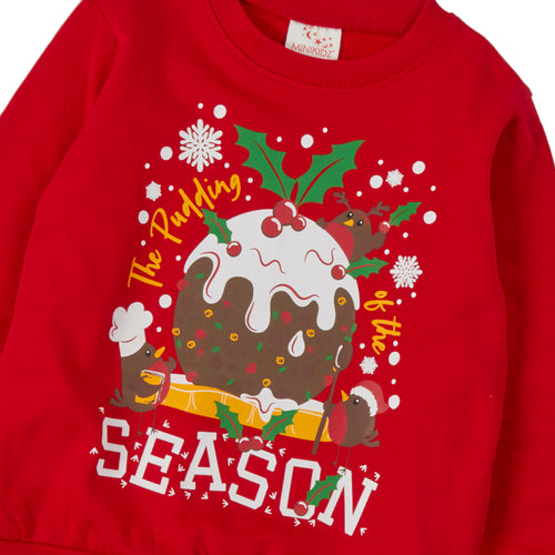 Infant Christmas Sweatshirt With Cuffed Hems Red