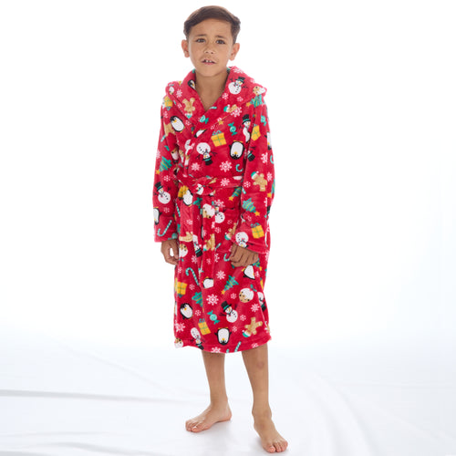 Boys Red Hooded Xmas Dressing Gown