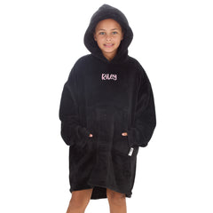 Personalised Girls Black Plain Oversized Blanket Hoodie