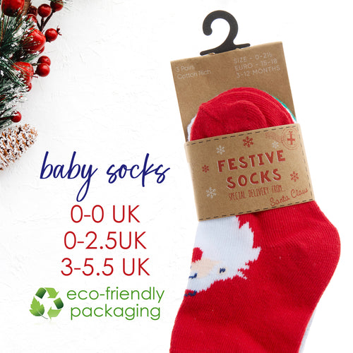 Babies Cotton Rich Christmas Design Socks 3 Pairs Santa