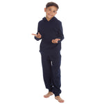 Boys Plain Cotton Rich Tracksuit Hooded Sweatshirt and Joggers Set Navy