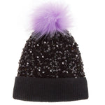 Girls Black Sequin Hat with Pom Pom