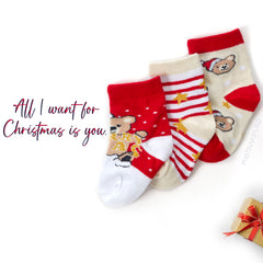 Babies Cotton Rich Christmas Design Socks 3 Pairs Teddy