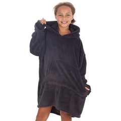 Girls Charcoal Plain Oversized Blanket Hoodie