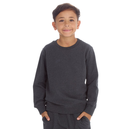 Boys Plain Cotton Rich Tracksuit Sweatshirt and Joggers Set Charcoal