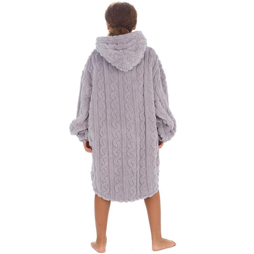 Girls Grey Cable Oversized Blanket Hoodie