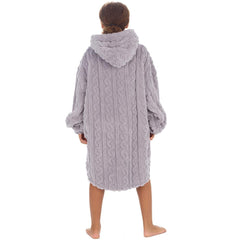 Girls Grey Cable Oversized Blanket Hoodie