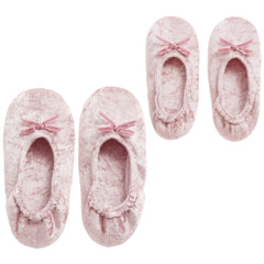 MINI ME Womens and Girls Ballerina Crushed Velvet Slippers Pink