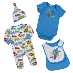 Baby Boys Comics Superhero Sleepsuit 4 Piece Set