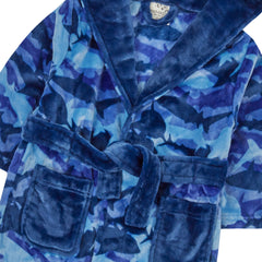 Boys Personalised Blue Shark Camo Robe