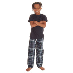 Boys T-Shirt and Woven Bottoms Check Pyjama Set Navy