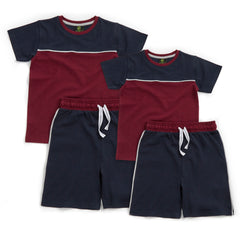 MINI ME Mens and Boys Navy Cut & Sew & Pipping Matching Pyjamas Sets