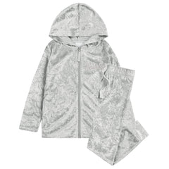 Personalised Girls Silver Hooded Crushed Velvet Lounge Set