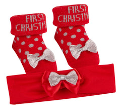 Baby Girls Christmas Tree Socks and Headband Set