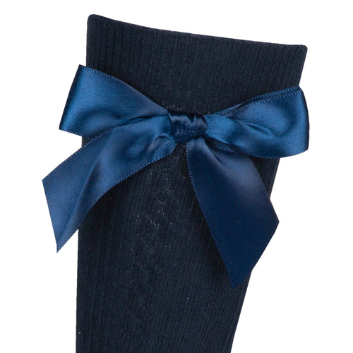 Girls Navy Knee High Socks with Bow 3 Pairs