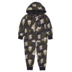 Boys Skull Camo Nightwear Fleece Hood Jumpsuit