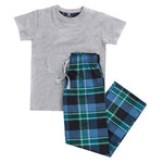 Boys T-Shirt and Woven Bottoms Check Pyjama Set Grey