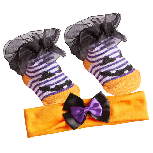 Baby Girls Halloween Socks and Headband Set Pumpkin