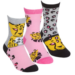 Girls Novelty Animal Red Panda Leopard Crew Socks 3 Pairs