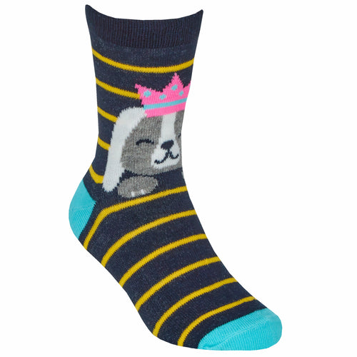 Girls Cute Novelty Dogs Printed Socks 3 Pairs Grey