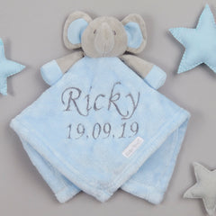 Personalised Baby Elephant Blue Comforter