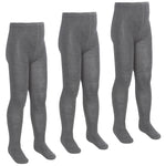 Girls Grey Tights Plain Warm Cotton Rich 3 Pairs