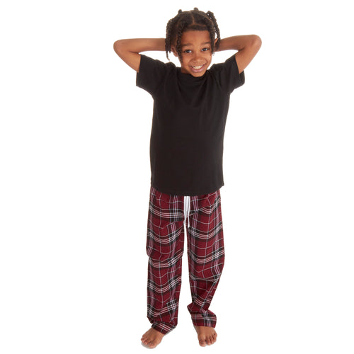 Boys T-Shirt and Woven Bottoms Check Pyjama Set Black