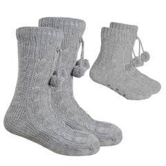 MINI ME Womens and Girls Grey Knitted Matching Socks