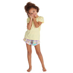 Girls Short Sleeve Top and Check Shorts Pyjama Set Yellow