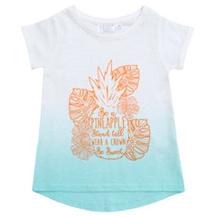 Girls Summer T-Shirt Novelty Printed Top Teal